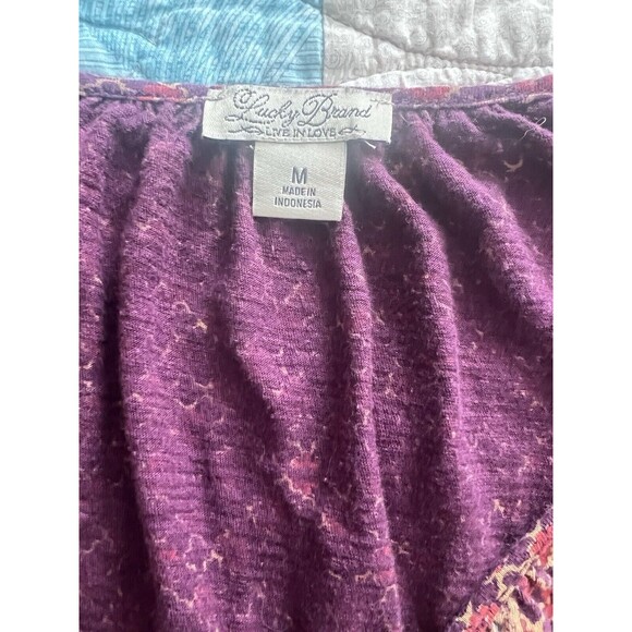 Lucky Brand Blouse Womens Medium Purple Paisley Loose Long Sleeve Boho Flowy - Picture 7 of 11